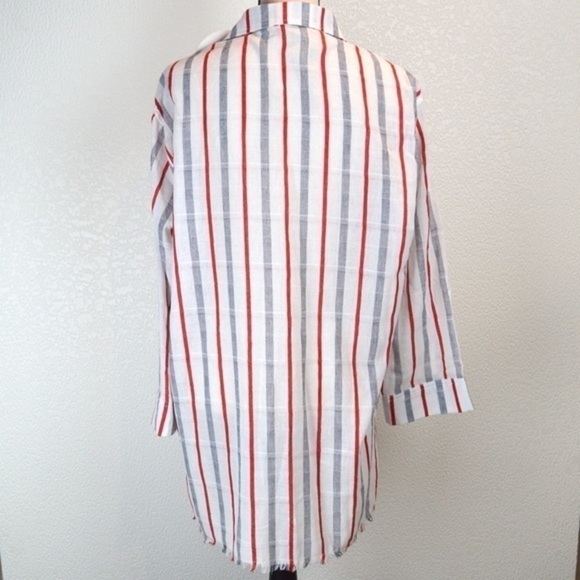 UMGEE Lace-Up Lightweight Gauzey Cotton Striped Tunic/Cover-Up, Medium NEW - Picture 4 of 8